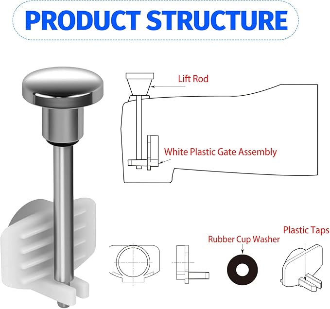 2 Set Tub Spout Diverter Repair Kit, Includes 2 Diverter Valve Stems, 2 Cup Seals and 2 Gates, Bathroom Shower Bathtub Leak Faucet Repair Replacement Parts, Chrome Plated