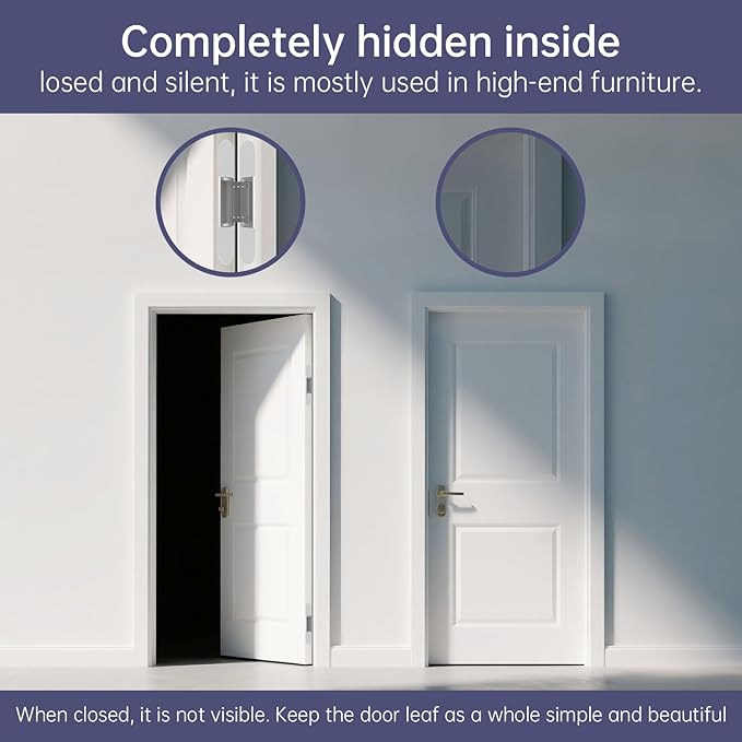 4-Pack 7 inch Hidden Hinges for Doors Invisible Hinges Concealed Zinc Alloy 180 Degree Swing 3 Way Adjustable Butt Silent Door Hinge 7 x 2.8 x 1 inch (White)