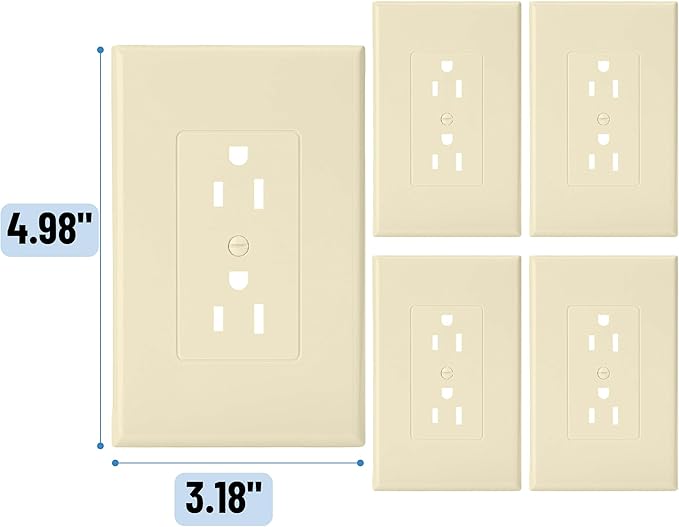 Bates- 1-Gang Duplex Wall Plate, 3.18"x 4.98", 10 Pack, Light Almond, Unbreakable Electrical Outlet Cover Plates, Heat & Impact Resistant, Easy-to-Clean, Duplex Receptacle Cover for Home & Office