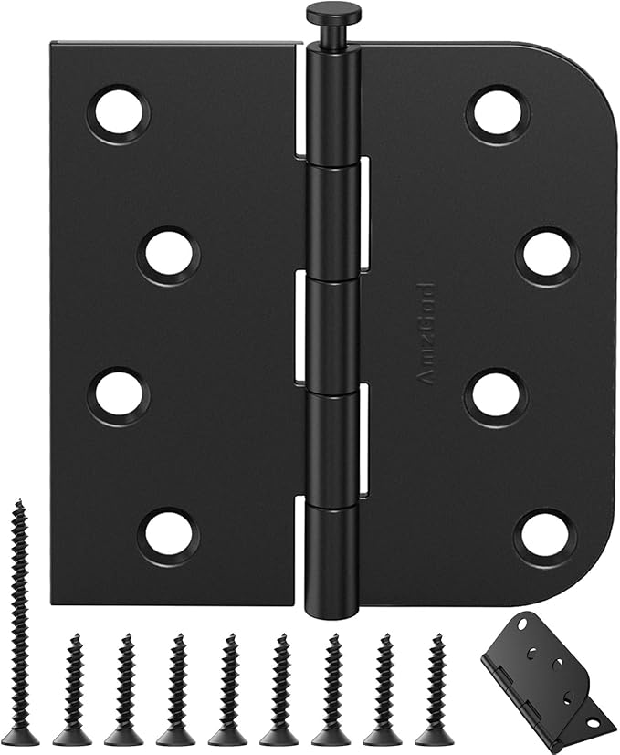 18 Pack Matte Black 4 Inch Door Hinges, Heavy Duty Residential Hinges for Front & Back Doors, Square & 5/8" Radius Corners, Quiet No Squeak, Removable Pin Exterior Hinges