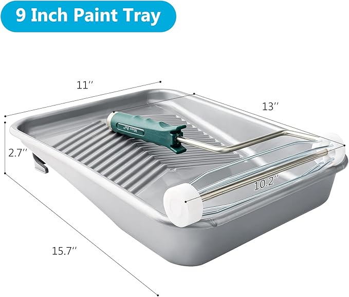 Mister Rui Paint Tray, 22 Pack 9 Inch Paint Roller Trays, Disposable Paint Tray with Liners and 5 Wire Roller Frame, Plastic Paint Trays for Painting Walls