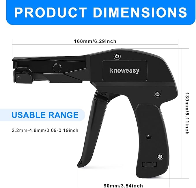 Knoweasy Cable Tie Gun and Cable Tie - Fastening and Flush Cutting Tool with Steel Handle Zip Tie Gun for Nylon Cable Ties