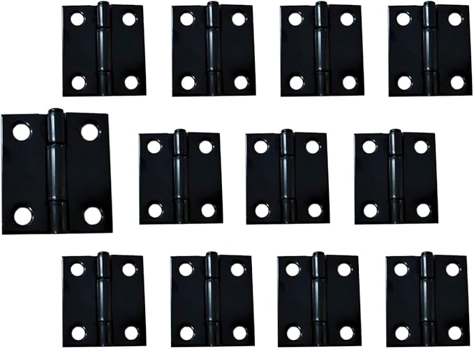 QCAA Narrow Butt Utility Hinge, Swaged, with Removable Loose Pin for Cabinet Door or Box Hinge, 1-1/2" x 1-1/2" x 1.4mm, Flat Black, 12 Pack, Made in Taiwan