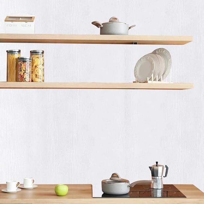 Arthome Peel and Stick Wallpaper - White Wood Contact Paper - White Wallpaper - Self-Adhesive, Removable and Waterproof for Cabinet, Countertop (17"x393")