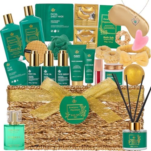 35 Pcs Gifts for Women, Eucalyptus Bath & Body Gift Basket, Self-Care Set