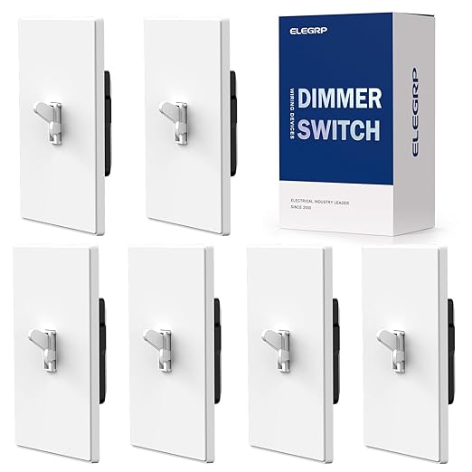 ELEGRP Digital Dimmer Switch for LED/CFL, Toggle Dimmer Switch with Decorative Frameless Design Wallplate, Single Pole/3-Way, UL Listed, 6 Pack, White
