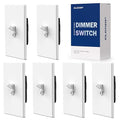 ELEGRP Digital Dimmer Switch for LED/CFL, Toggle Dimmer Switch with Decorative Frameless Design Wallplate, Single Pole/3-Way, UL Listed, 6 Pack, White