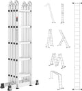 VEVOR Multi-Purpose Folding Ladder, 7-in-1 Tall Extension Step Ladder, A Frame 5 Step Telescoping Ladder, 19ft Reach Height Heavy Duty Adjustable Ladder, 330 lbs Capacity for Home Outdoor Metal