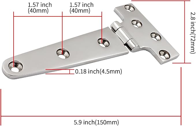 316 Stainless Steel T Hinges Marine Grade 6'' x 3" Heavy Duty Boat Hatch Hinge (150 mm X 72 mm) 4 Pack Casting Cabinet Hardware Door Hinge with Screws
