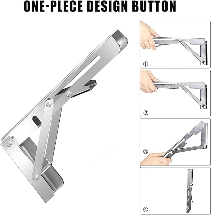 Folding Shelf Brackets 14 inch 4 Pcs Max. Load 330lb - Heavy Duty Stainless Steel DIY Wall Mounted Collapsible Shelf Brackets, Space Saving for Table, Workbench, Garage Workstation, Stuff Supports