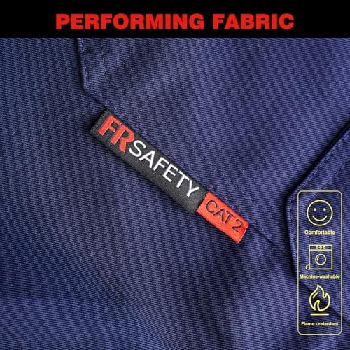 FR Shirt 7oz Fire Resistant Shirts Men's,CAT2 Welding Shirt 100% Cotton Flame Resistant Shirts Navy (2X-Large)