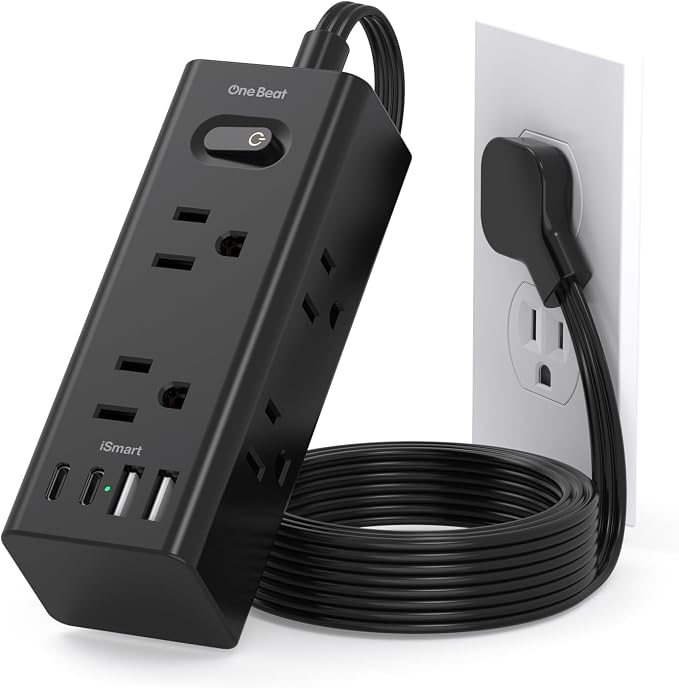 3Ft Extension Cord with Multiple Outlets, Flat Plug Power Strip Surge Protector with 3 Ft Cord, 6 Outlet 4 USB Ports (2 USB C), Multi Outlet Wall Plug for Travel, College, Dorm Room Essentials(Black)