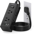 3Ft Extension Cord with Multiple Outlets, Flat Plug Power Strip Surge Protector with 3 Ft Cord, 6 Outlet 4 USB Ports (2 USB C), Multi Outlet Wall Plug for Travel, College, Dorm Room Essentials(Black)