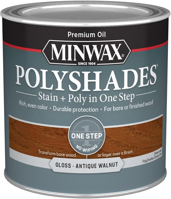 Minwax PolyShades Wood Stain + Polyurethane Finish – ½ Pint, Antique Walnut, Gloss