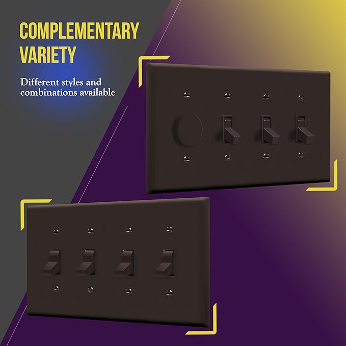 ENERLITES Quad Light Switch Wall Plate, Toggle Switch Plate, Gloss Finish, 4-Gang Mid-Size 4.88" x 8.58", Unbreakable Polycarbonate Thermoplastic, 8814M-BR, Brown