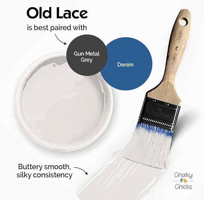 Chalky Chicks 16 Fl Oz Matte Old Lace Off White Chalk Paint for Furniture Without Sanding - No Prep Furniture Paint No Sanding All in One for Crafts, Wood, Cabinet, Walls, Metal, Dresser, Farmhouse