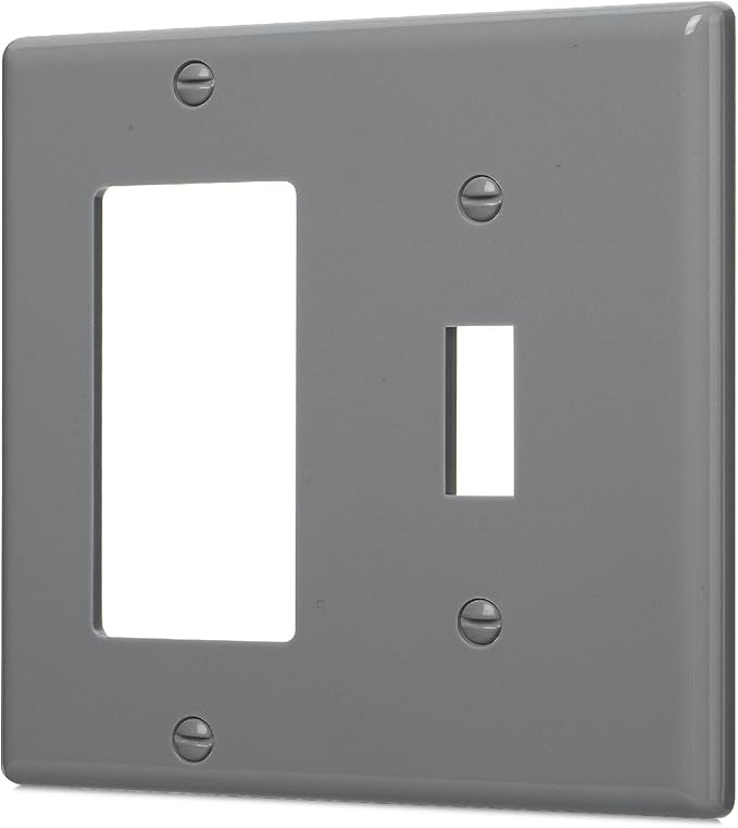 Bates- Combination Wall Plate, Toggle Switch/Decorator, Gray, 4.50"x4.57"/Standard Size, 2 Gang Wall Plate