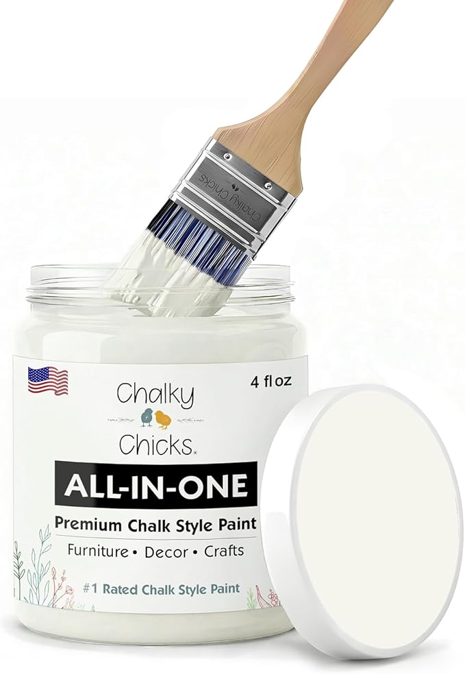 Chalky Chicks 4 Fl Oz Matte Salt Flats (Off White) Chalk Paint for Furniture Without Sanding - No Prep Furniture Paint No Sanding All in One for Crafts, Wood, Cabinet, Metal, Dresser, Farmhouse