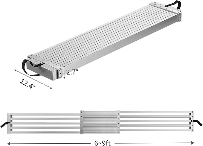 YITAHOME 6-9ft Telescoping Plank 440lbs Capacity Aluminum Work Plank Aluminum Extension Scaffolding Plank with Platform Scaffold Ladder Accessory