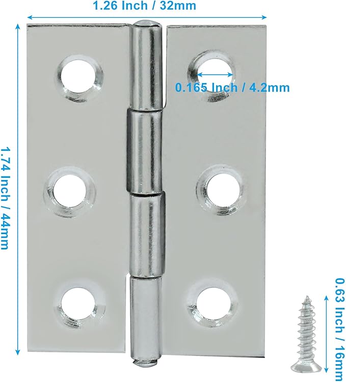 20 Pack Butt Hinges, 2 Inch Stainless Steel Small Hinges with Mounting Screws for Wooden Box, Jewelry Box, Craft DIY, Furniture
