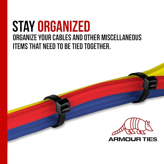 7.5-inch Black Zip Ties Heavy Duty UV Resistant Nylon Cable Ties, 50lb Tensile Strength, 100-Pack - Durable Wire Ties, Heavy Duty Tie Straps Indoor and Outdoor Cable Management Solution by ARMOUR TIES