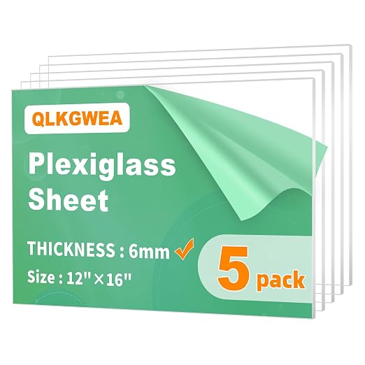 (5 Pack) 1/4 ”(6mm) Thick Clear Acrylic Sheets, 12X16 Plexiglass Sheets for Craft, Sign Blank, DIY Display Project, Cut with Saw or Hand Tools