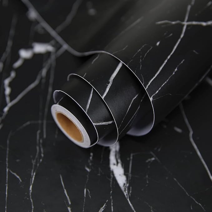 practicalWs 17.71" x 78.7" Marble Contact Paper Black/White Peel and Stick Wallpaper Thicken Self Adhesive Black Wallpaper for Countertops Cabinets Decorative Easy to Remove Upgrade