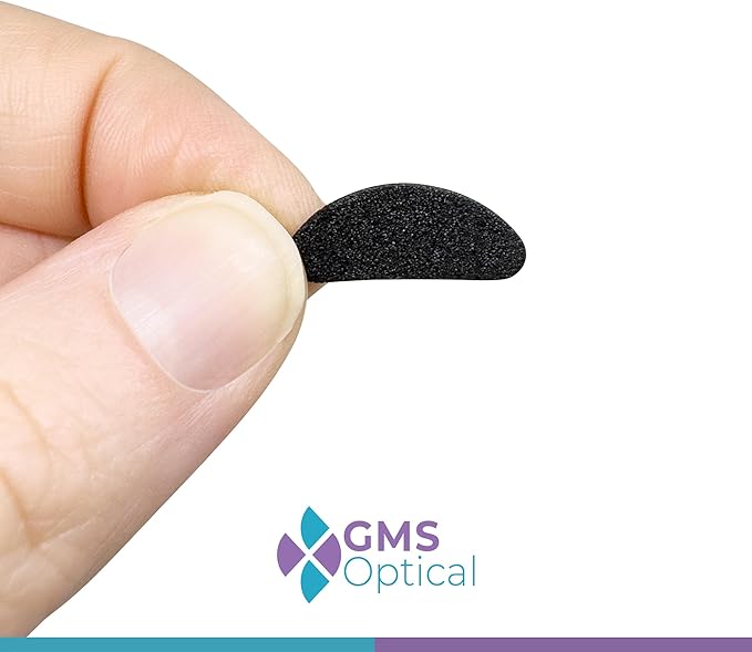 GMS Optical Ultra-Thin Quality Adhesive Halfmoon Felt Nose Pads - Removes Soreness -Extra Large (19mm x 8mm x 1mm) (10 Pair, Black)
