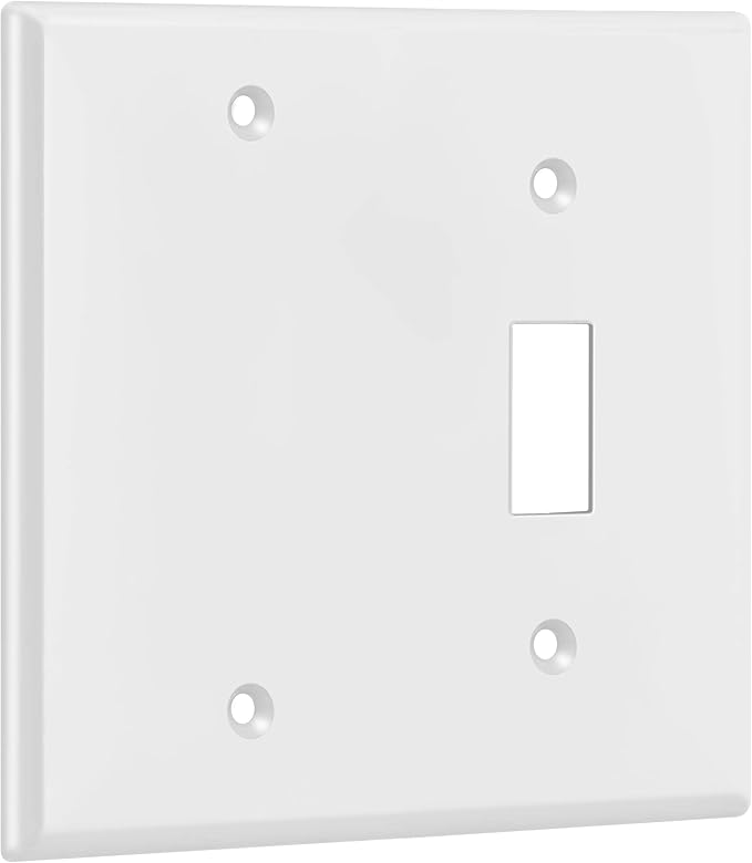 ENERLITES Combination Toggle Switch/Blank Device Wall Plate, Standard Size, 2-Gang 4.5" x 4.57” Light Switch Cover, Polycarbonate Thermoplastic, UL Listed, 880111-W, White
