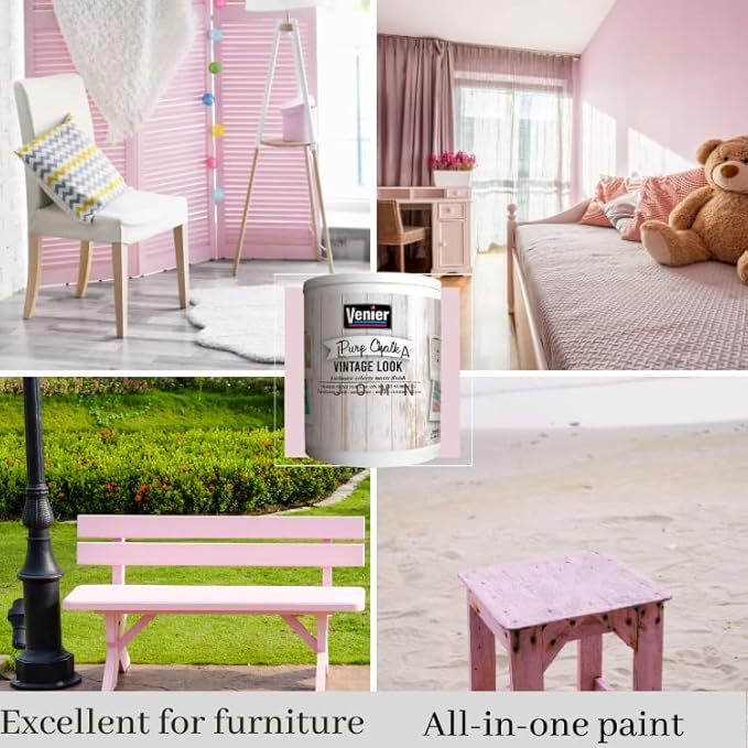 Chalk Pure Paint - for Furniture, Crafts, Home Decor - All-in-One – DIY – Eco-Friendly (Vintage [Pink]), (33.81 oz)