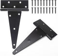 10 Inch T-Strap Shed Door Hinges Heavy Duty, Black Tee Hinge for Wooden Fences, Yard Door, Barn Door Gates, Wrought Hardware Rustproof, 2PCS
