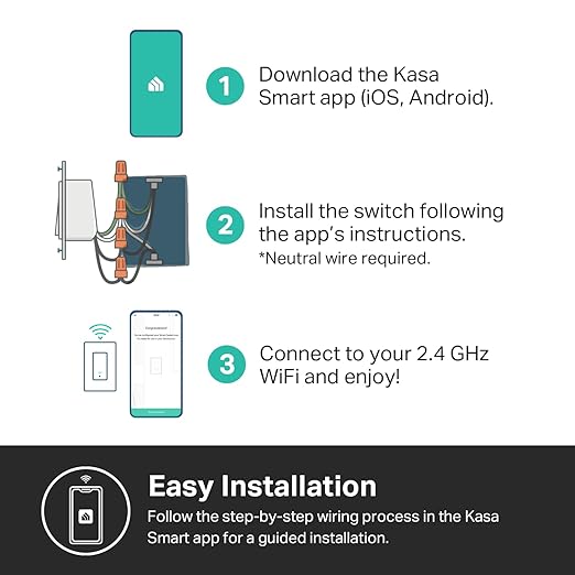 Kasa Smart Kasa Apple HomeKit Smart Light Switch KS200P3, Single Pole, Neutral Wire Required, 2.4GHz Wi-Fi Light Switch Works with Siri, Alexa & Google Home,UL Certified, No Hub Required,White, 3-Pack