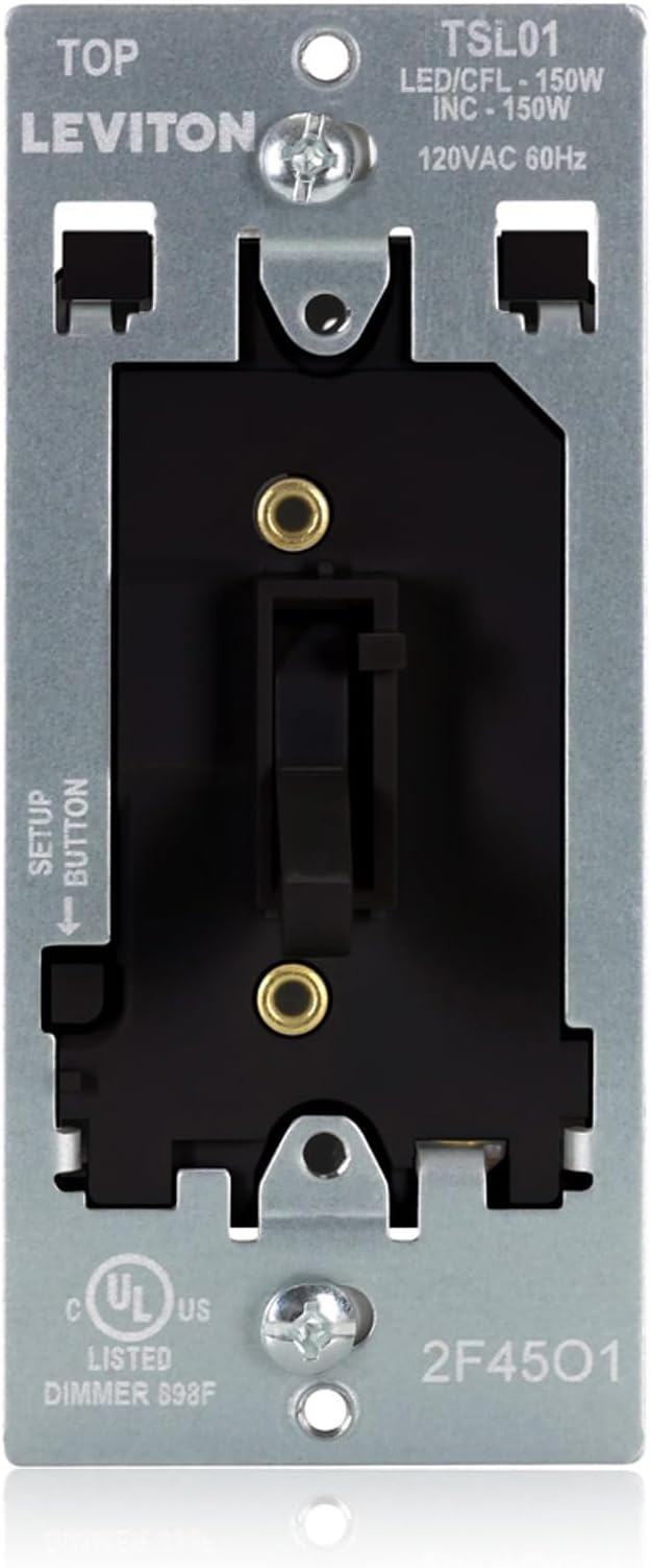 Leviton Toggle Slide LED Advanced Dimmer Switch for 150W Dimmable LED, Halogen and Incandescent Bulbs and Fixtures, TSL01-10E, Black