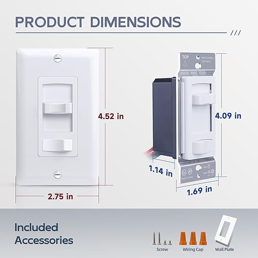 ECOELER Dimmer Switch, Single Pole/3-Way LED Rocker Dimmer Light Switch for 150W LED/CFL and 600W Halogen/Incandescent Bulbs, Wall Plate Included, ETL Listed, White