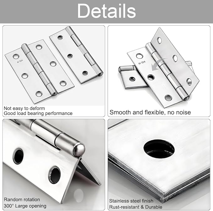 12 Pack Stainless Steel Folding Hinges, 3 Inch Door Hinges, Small Cabinet Hinges with 72 Screws for Wooden Cabinets, Boxes, Crafts and Lightweight Projects