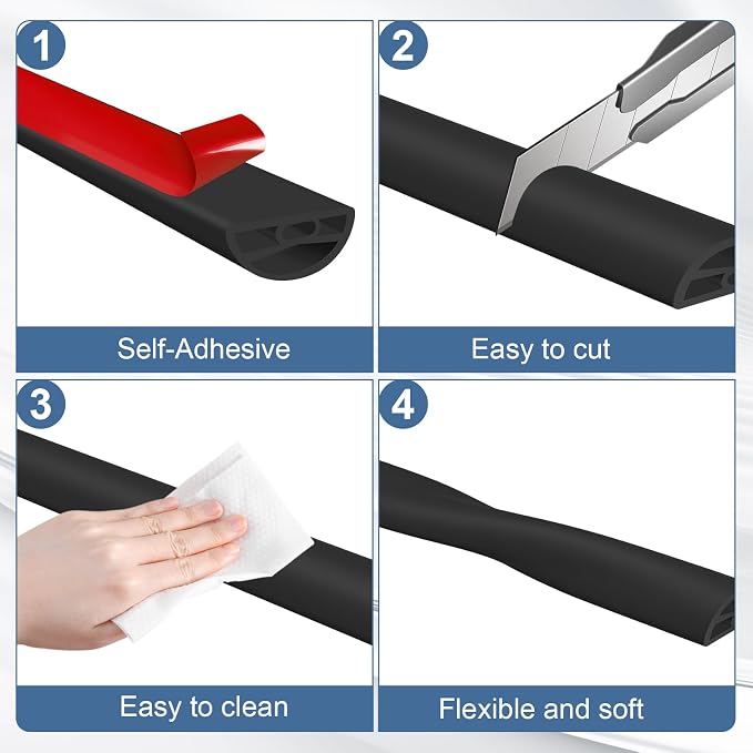 Silicone Shower Water Dam Stopper,Self-Adhesive Collapsible Splash Guard for Wet Dry Separation,Walk-in Shower Edge Seal Strip,Multi-Use Water Barrier for Bathroom,Kitchen Sink (Black, 118inch)