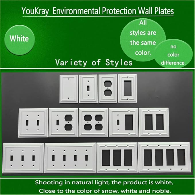 Wall Plates, Duplex Outlet Covers, Toggle Light Switch Plates, Decorator Light Switch Cover, Bamboo Fiber Material Wall Plate, Standard Size Wall Plates of various styles, White (2 Gang Duplex 2 Pack)