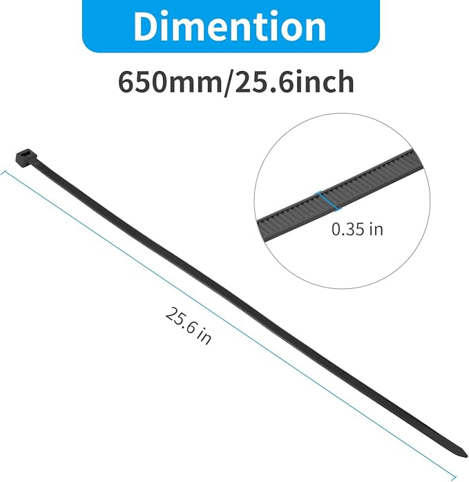 XINGO 26 inch Black Zip Ties Heavy Duty 100 Pack, 200 LBS Ultra Strong Plastic Wire Ties, Large Cable Ties Extra Long Tie Wraps, Indoor and Outdoor UV Resistant