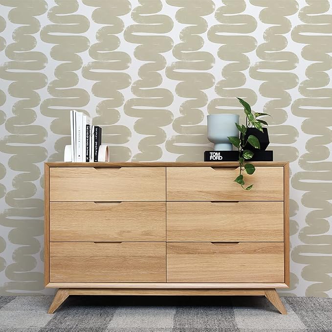 Tempaper x Bobby Berk Beige & White Wiggle Room Removable Peel and Stick Wallpaper, 20.5 in X 16.5 ft, Made in The USA