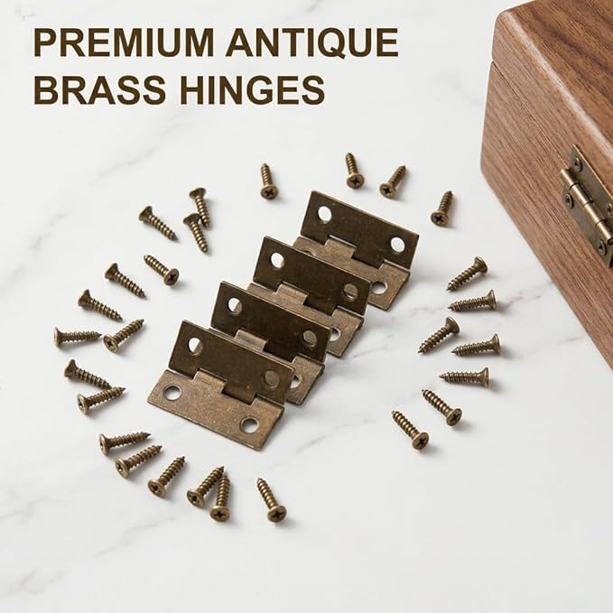 4 Pcs Mini Brass Hinges for Wooden Boxes, Small Folding Butt Hinges for Jewelry Box, Cabinet, Drawer and Craft Projects, Durable Decorative Hinges with Screws(20cps) for DIY Cases and Furniture