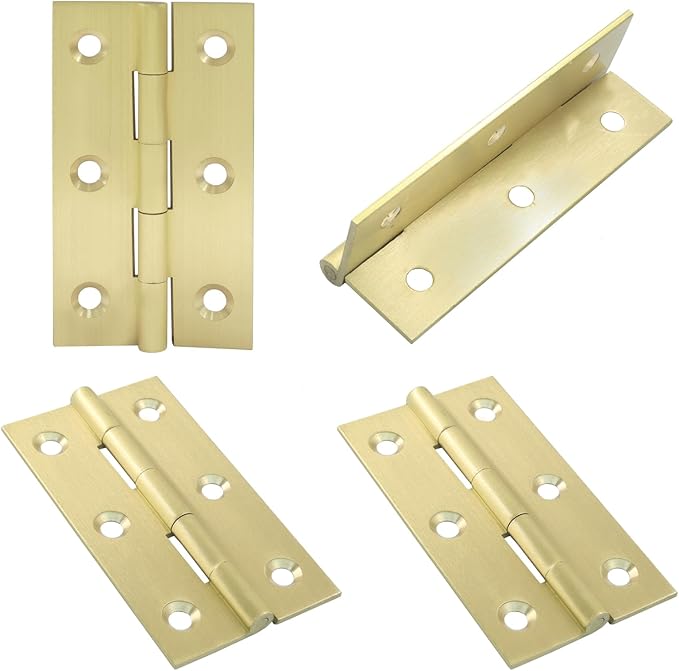 Murtenze 4 Pcs 3 Inch Mini Solid Brass Hinges，Brass Cabinet Hinges Small Box Hinges Butt Hinges for Cabinet, Drawer, Wood Box