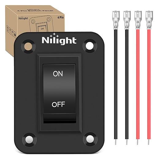 Nilight ON-Off Switch Panel 4 PIN DPST Toggle Switches Panel 12V 20A Black Anodized Aluminium Switch Shell Bracket with Screws Ternimals Jumper Wires Set for Cars Trailers Boats RV Camper