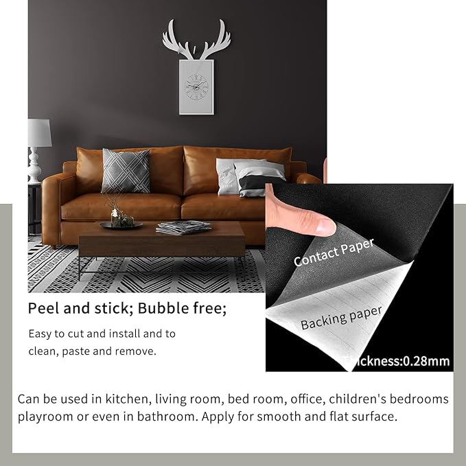 FUKU MON 24"x394" Dark Grey Wallpaper Matte Solid Gray Contact Paper Self-Adhesive Peel and Stick Thick Removable Wallpaper for Bedroom Cabinets Livingroom(Dark Gray)