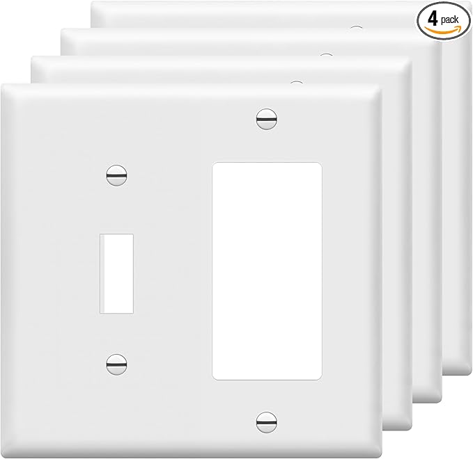 ENERLITES Combination Toggle Light Switch/Decorator Light Switch Plate, Double Switch Wall Plate, Standard Size 2-Gang 4.50" x 4.57", Polycarbonate Thermoplastic, 881131-W, White, 4 Pack