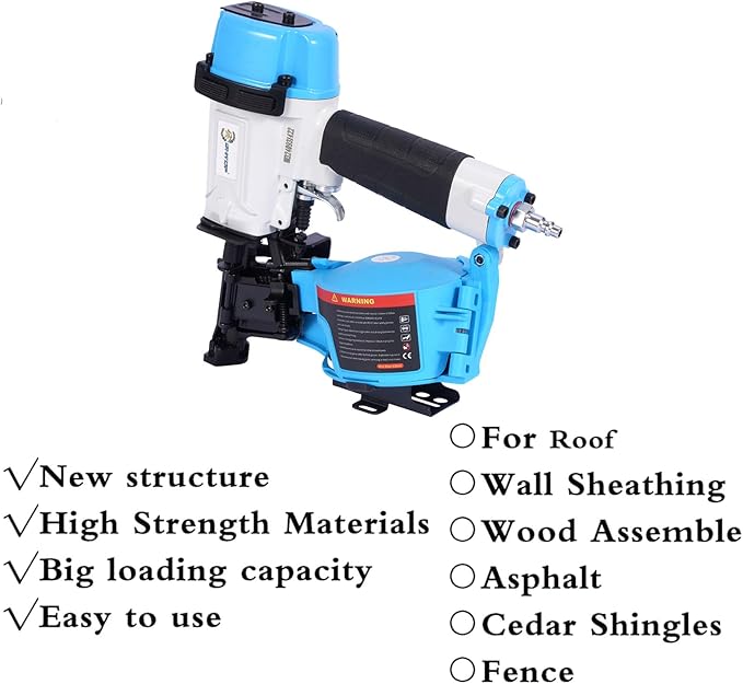 Guatemala Style CN45N Roofing Nailer, 15 Degree Roofing Nail Gun, 3/4-Inch to 1-3/4-Inch Coil Nails, 120-pcs Load Capacity Coil Nailer