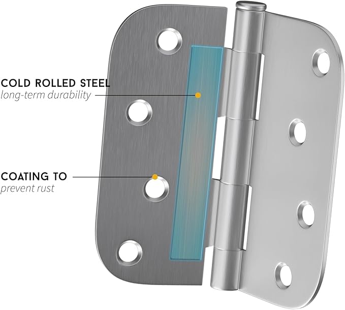 goldenwarm 3 Pieces Satin Nickel Door Hinges 4 x 4 Heavy Duty Hinges with 5/8" Radius Corners - Residential Door Hardware, Brushed Nickel Iron