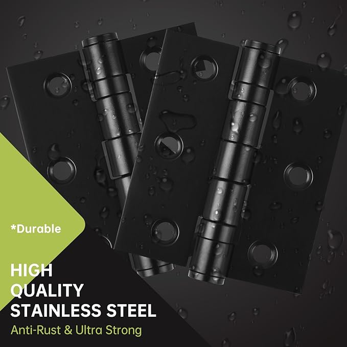 6-Pack Black Door Hinges, 3 Inch Heavy Duty Stainless Steel Hinge for Interior Exterior Doors, Max Loading 100LB, Matte Black Ball Bearing Hinges with Screws, Smooth and Quiet