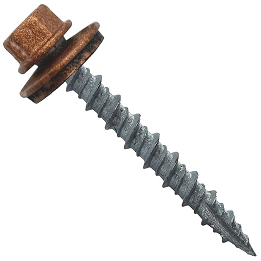 10 x 1-1/2" Copper Metal Roofing Screws - Hex Washer Head- Self-Starting/Tapping - EPDM Washer. 1 x 250 Count Bag - 250 Screws