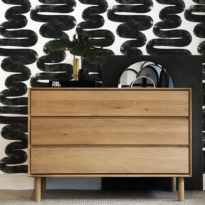 Tempaper x Bobby Berk White & Black Wiggle Room Removable Peel and Stick Wallpaper, 20.5 in X 33 ft, Made in The USA