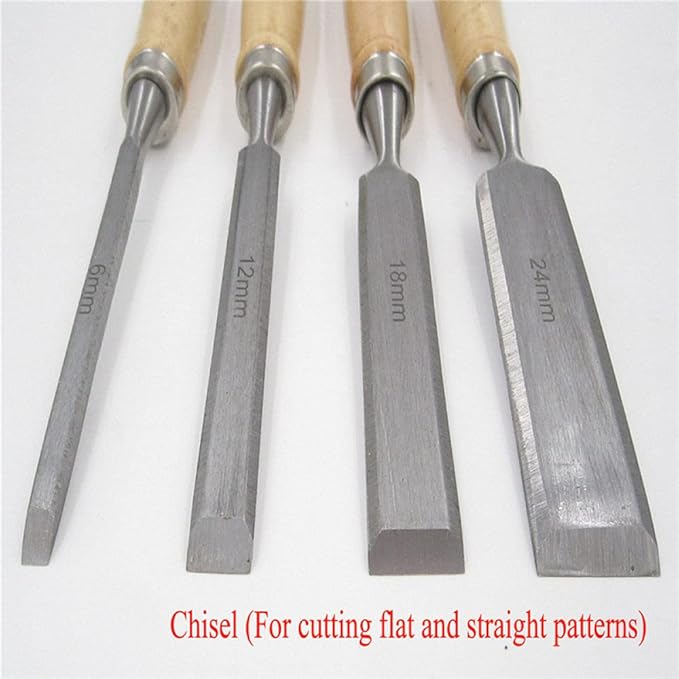 1Pcs Woodwork Wood Carve Woodcarve Gouge Chisel Sculpture Craft Woodcut Art Artist Carpenter Chip Carpentry Mortise Sculpte,Flat Chisel,12MM